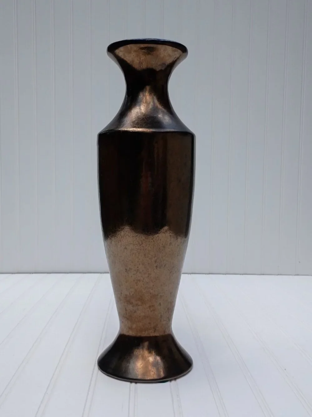 Vintage Haeger Floral Gunmetal Bronze Ceramic Vase 17” Large Mid Century USA MCM